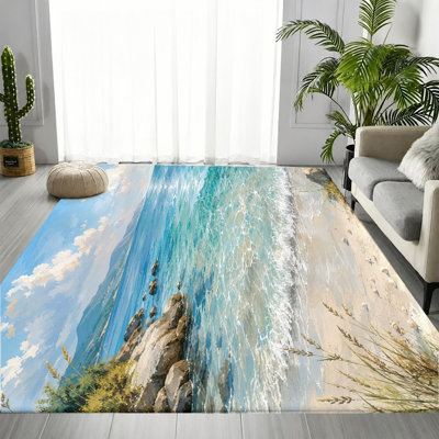 Tapis Ocean Beach Waves, motif de bord de mer réaliste, tapis antidérapant, décoration intérieure artistique pour salon, chambre à coucher, cuisine, entrée, balcon, appartement
