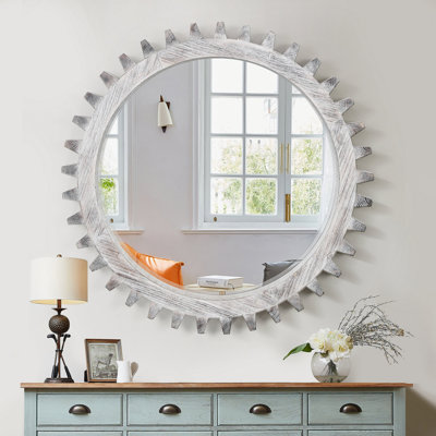 Miroir décoratif en forme de meuble vintage rétro en bois de 42 po x 42 po pour le vestibule du salon de la salle de bain ou assemblé à votre goût.