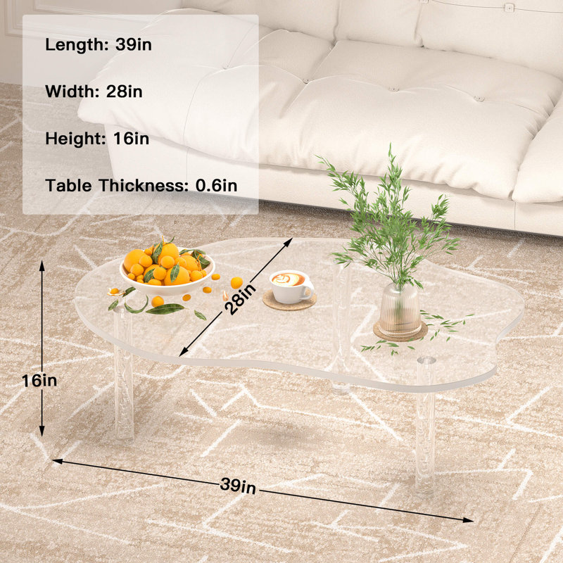 Jesamine 39'' Acrylic Cloud Shape Coffee Table, With 3 Bubble Legs, For Home Decor