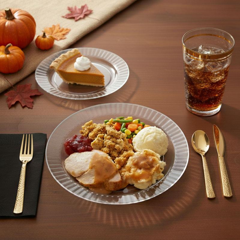 Ensemble de vaisselle en plastique dur transparent jetable et assiettes à salade - Vaisselle élégante en cristal de 50 pièces pour 25 invités
