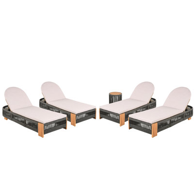 Outdoor Rope Chaise Lounge With Adjustable , - Fabric, And Look Wood All Weather Patio Chairs In Fabric