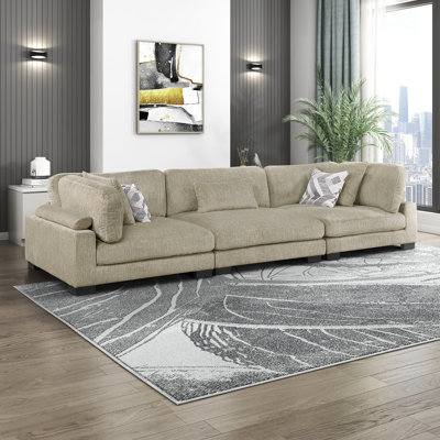 Canapé modulaire moderne de 135 po avec tissu en microfibre Brinsley, coussins réversibles, 5 coussins