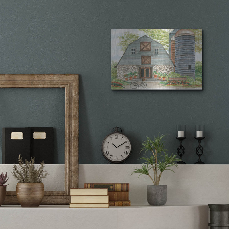 «Bluebird Barn» par Cindy Jacobs, art mural en métal de luxe, 16 po x 12 po, H 12 po x l 16 po