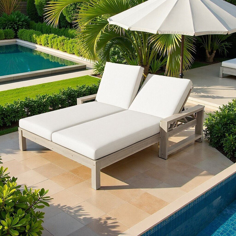 Méridienne double à dossier réglable UnaFlora, meubles de patio en bois d'acacia pour l'extérieur, Gris