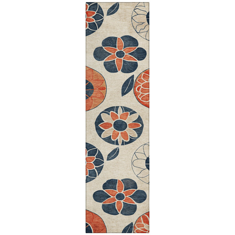 Machine Washable Indoor/Outdoor Kimberlin ACN2179 Floral Rug, Runner 2'3" x 7'6"
