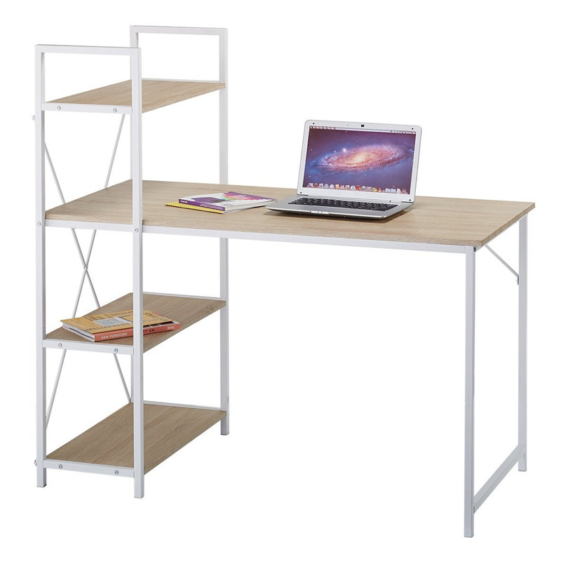 Javin Metal Base Writing Desk, Natural Wood Finish