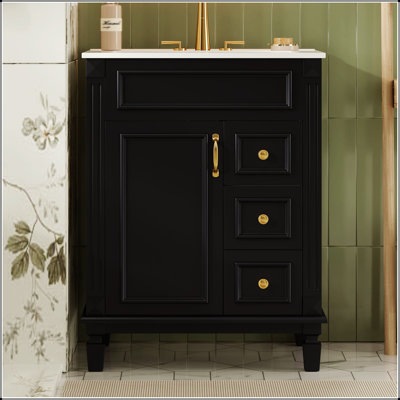 Meuble-lavabo 24 po avec lavabo en céramique, conception compacte, 2 tiroirs et tablette réglable pour les petits espaces