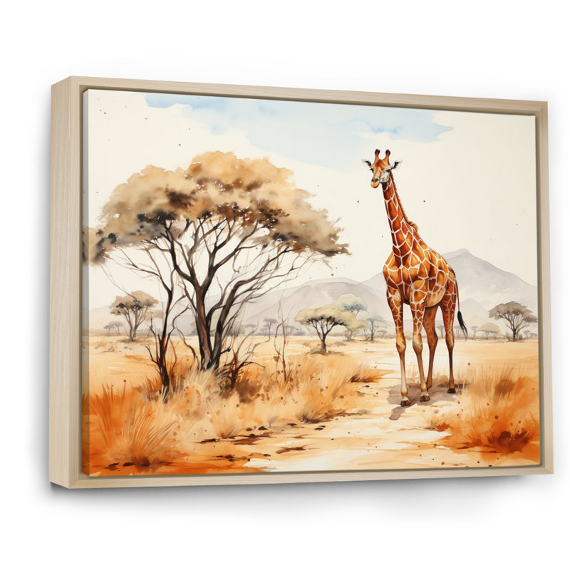 «Orange Orange Beige Girrafe Walk in African Landscape», reproduction sur toile, H 30 po x l 40 po x P 1,5 po