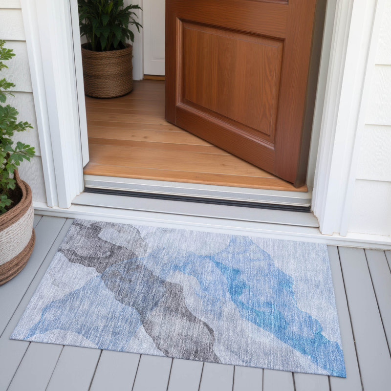 Machine Washable Indoor/Outdoor Xhevrie Sky Rug, Rectangle 1'8" x 2'6"