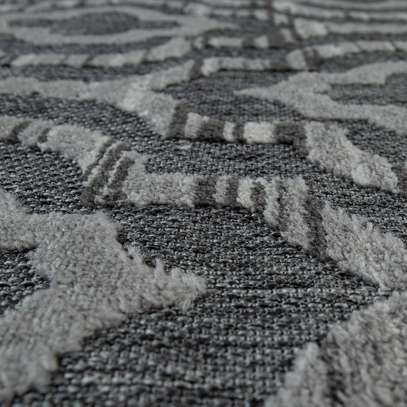Tapis d'extérieur gris foncé avec motif d'ornement marocain moderne pour patio, Rectangle 2 pi x 3 pi 3 po