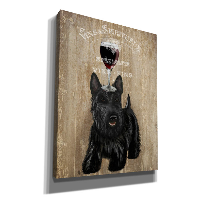 «Dog Au Vin, Scottish Terrier» par Fab Funky, art mural sur toile, H 16 po x l 12 po x P 0,75 po