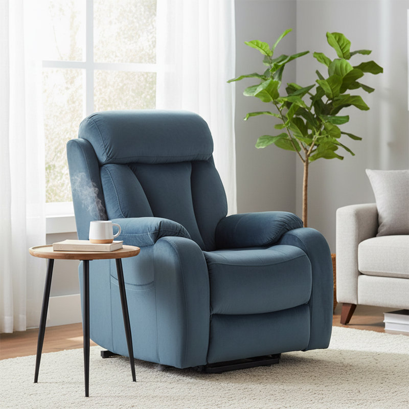 Fauteuil inclinable classique avec rangement, Velours bleu marine