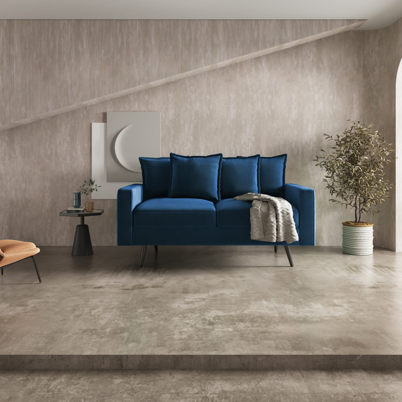 Veronica 58'' Velvet Square Arm Sofa Loveseat, Space Blue