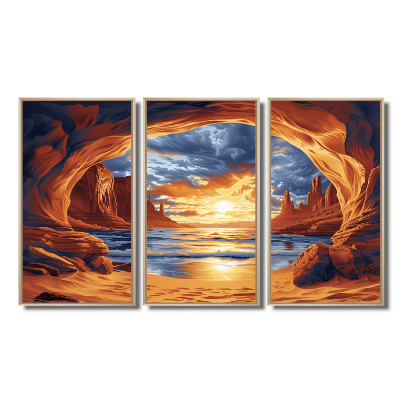 Ensemble de salon Markaysia - Canyon Wall Art, H 28 po x l 12 po x P 1 po, Toile naturelle avec cadre flottant
