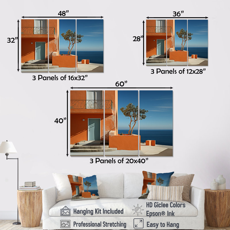 Orange Beach House Retreat - Ensemble de décoration murale bord de mer, H 40 po x l 60 po x P 1 po