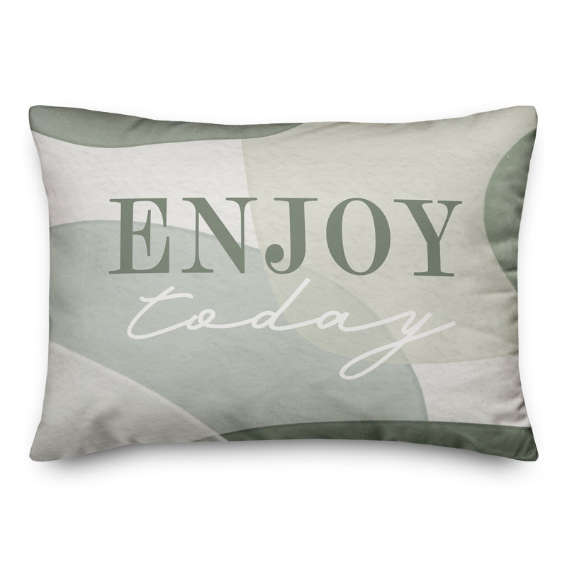 Coussin intérieur / extérieur Green Watercolor Modern Enjoy Toda, H 14 po x l 20 po, Rectangle