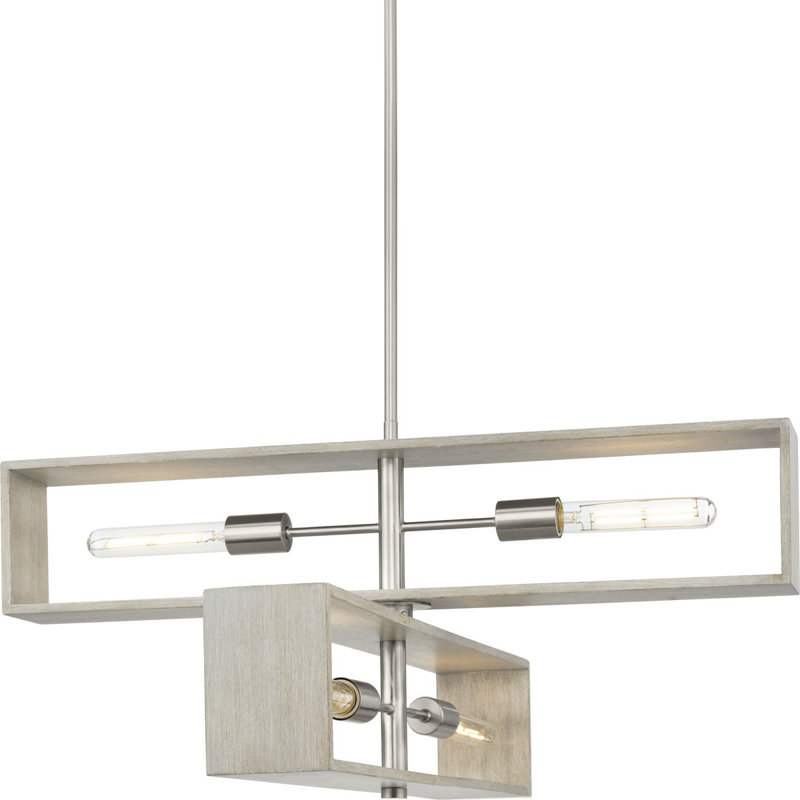 Boundary 4 - Light Dimmable Geometric Chandelier, Brushed Nickel/Gray Washed Oak