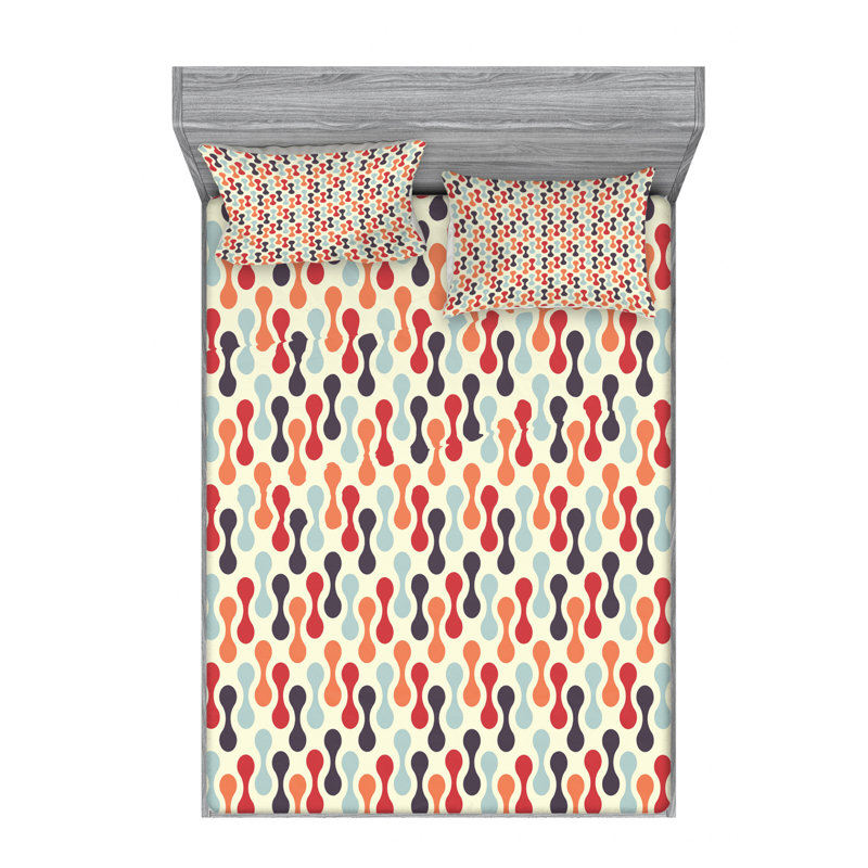 Microfiber Geometric Sheet Set, Queen Sheet Set with Fitted Sheet