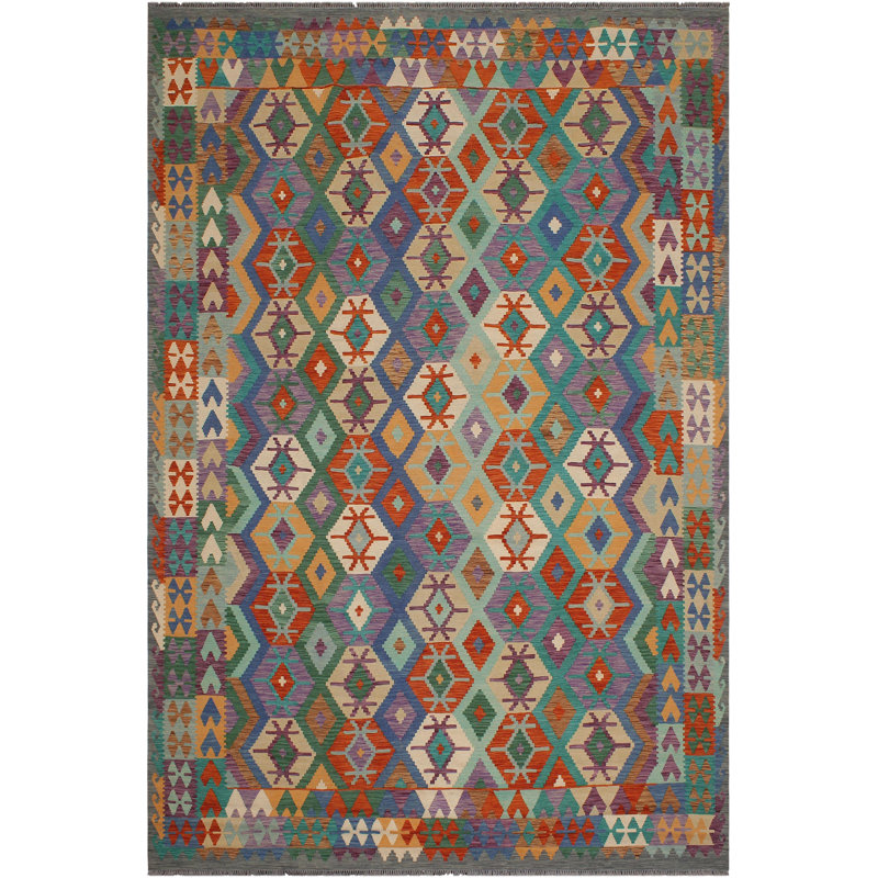 Tapis rouille / gris en laine noué à la main 8 pi 4 po x 9 pi 9 po Cedorah Southwestern