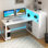 Bureau en L avec bibliothèque et tiroir, bureau d'angle avec lumières DEL