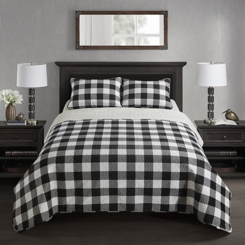 Dearfoams Polyester Plaid Quilt, Red/Black, King Quilt + 2 Shams
