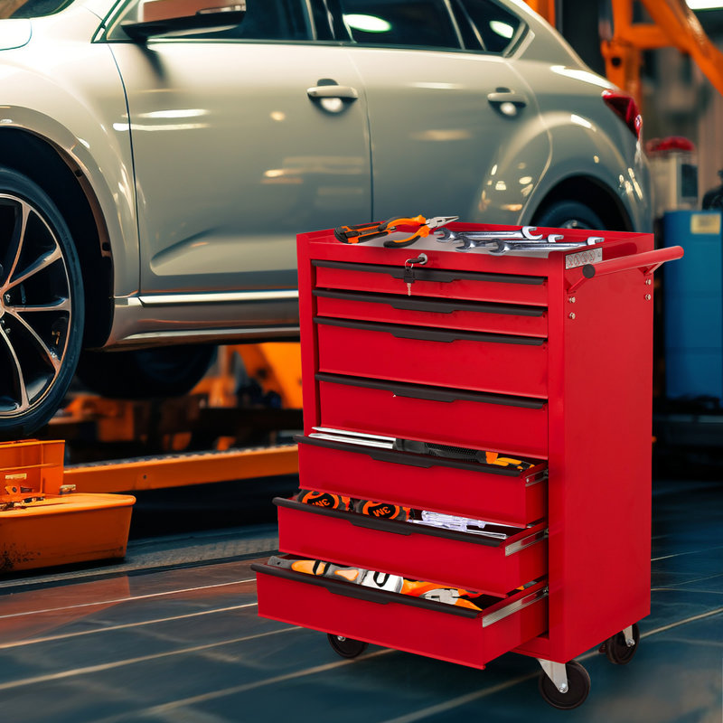 7-Drawer Rolling Tool Chest Cabinet, Red