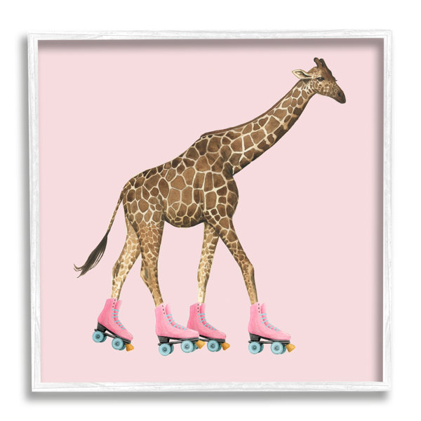 Stupell Industries Funny Giraffe Wearing Roller Skates Cute Pink Design