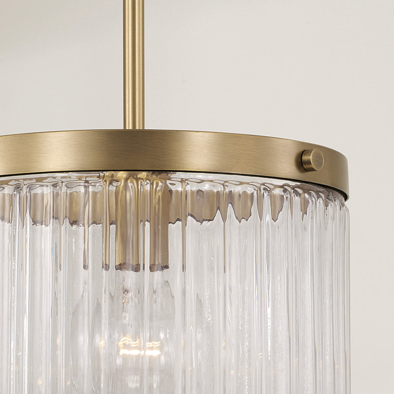11" W x 16" H 1-Light Pendant with Clear Beveled Fluted Glass, Aged Brass