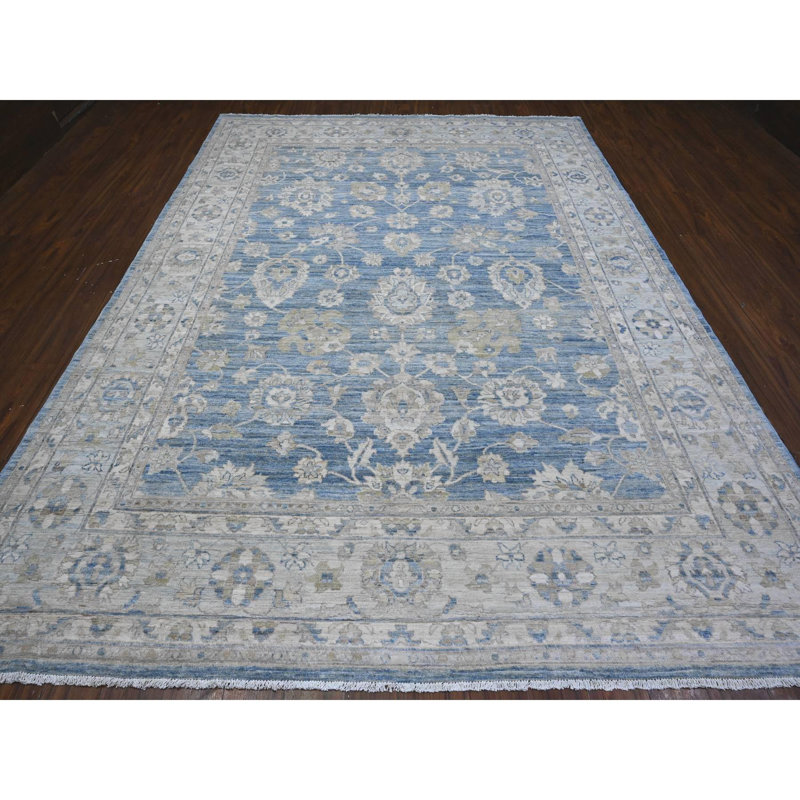 Tapis oriental bleu en laine noué à la main 8 pi 9 po x 12 pi Peshawar Mahal 3F8483048DA4414CA9156161887EDB9F
