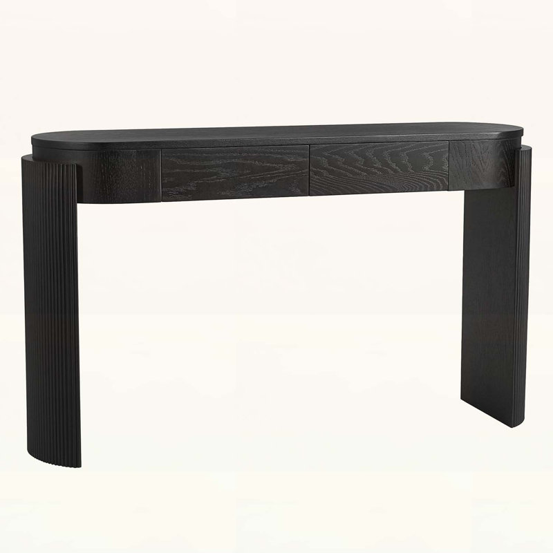 Console Table with Fluted Legs and Drawers, Black