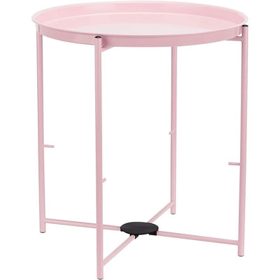 Dusty Pink Round Side Table With Storage Basket, 17.7"