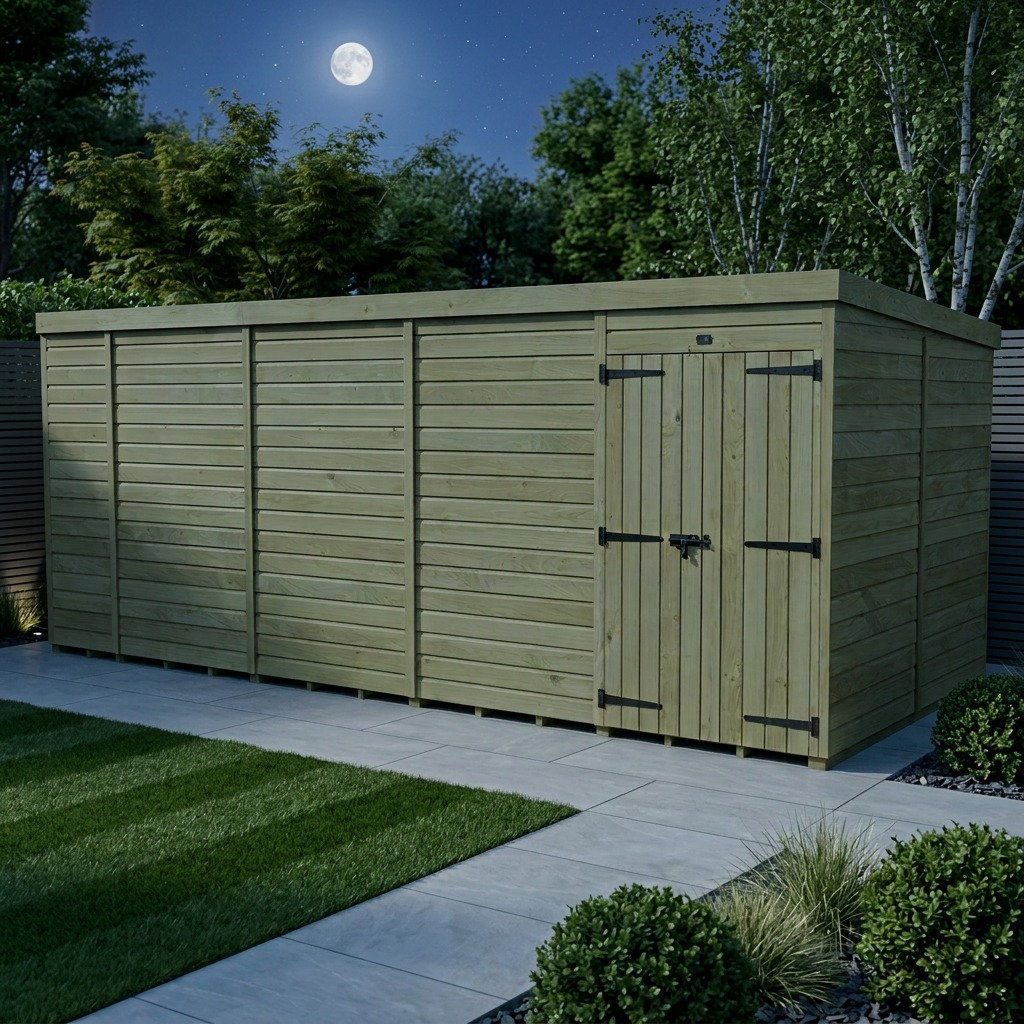 Total Sheds 19ft x 7ft Pent Garden Shed - Double Door - No Windows - Pressure Treated Timber - UK Manufactured