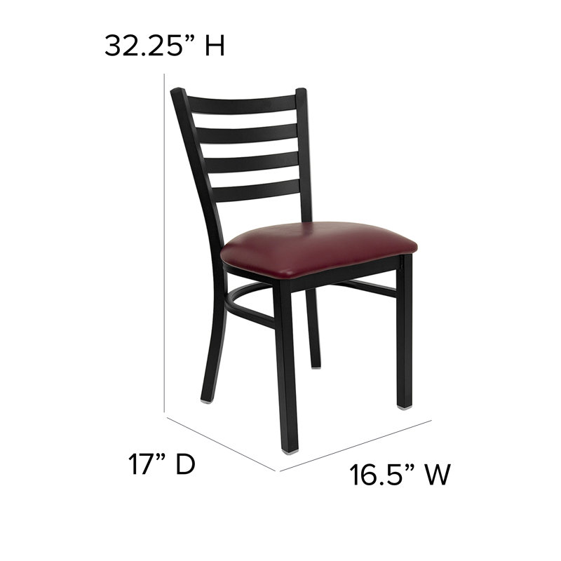 Kendall Clear Coated Ladder Back Metal Restaurant Chair, Burgundy, Black