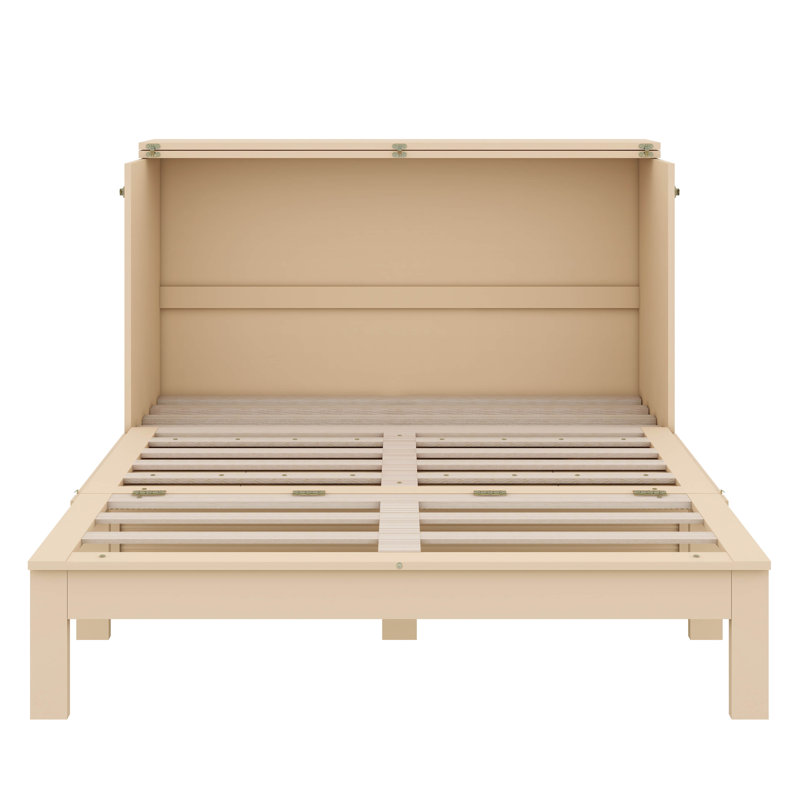 Lit escamotable pratique avec tiroirs intégrés et prises de recharge USB, Grand lit, Doré