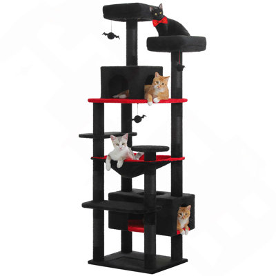 Tour pour chat de 72 pouces pour grands chats, maisonnette pour chat avec poteaux à griffer recouverts de sisal, 2 perchoirs rembourrés, double condo et panier pour chats d'intérieur