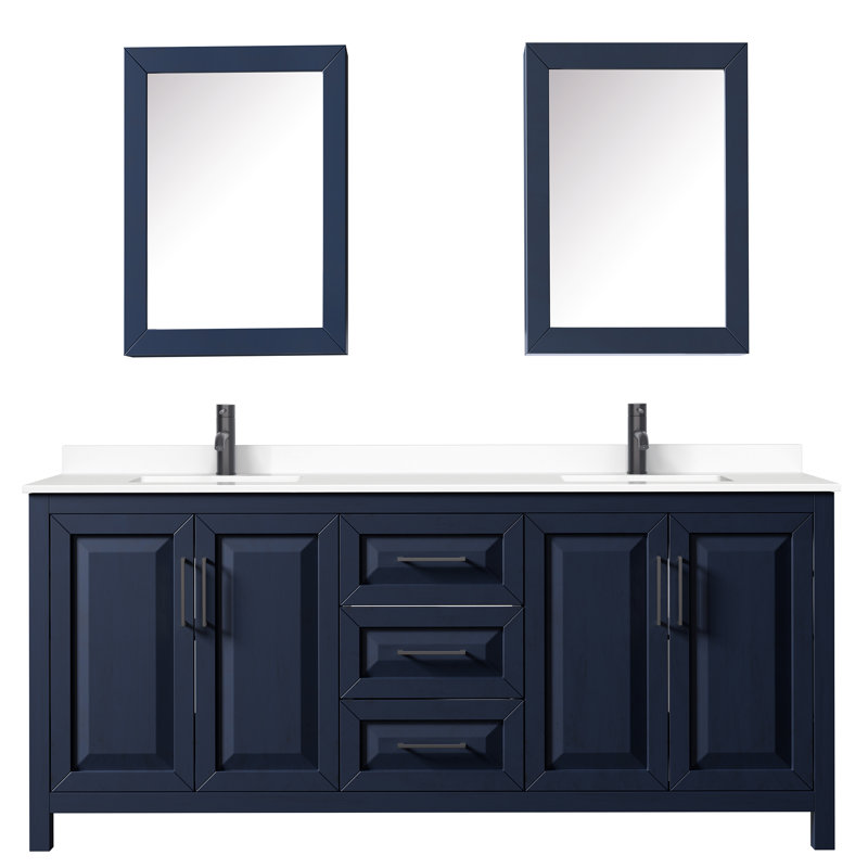 Daria 80'' W Double Vanity, Dark Blue, Carrara Cultured Marble, Brushed Gold