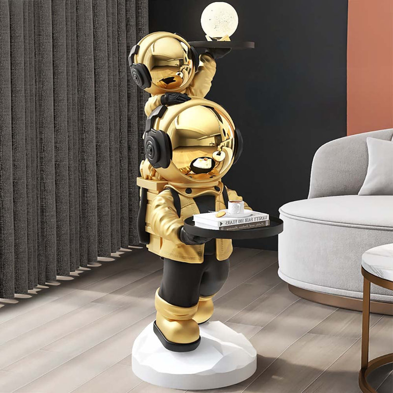 Daviel Tray Top Figurine End Table, Gold