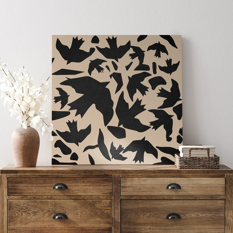Oiseaux noirs et brun clair, H 12 po x l 12 po, Toile tendue