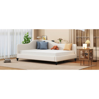 Full Size L-Shaped Linen Daybed, with Solid Wood Legs, Beige(OLD SKU: SF100146AAA)