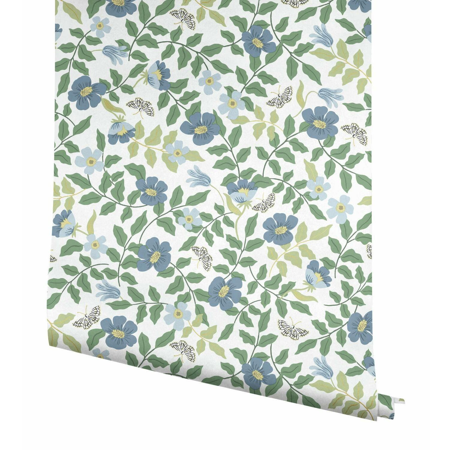 Rifle Paper Co. Primrose 20' L x 20.5" W Peel and Stick Wallpaper Roll, Blue/Off White