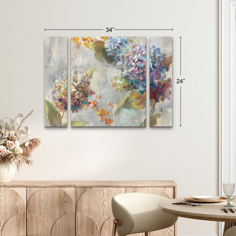 Ensemble de 3 panneaux muraux - Danhui Nai «Autumn Hydrangea II», art mural sur toile pour le salon, la chambre à coucher ou le bureau 