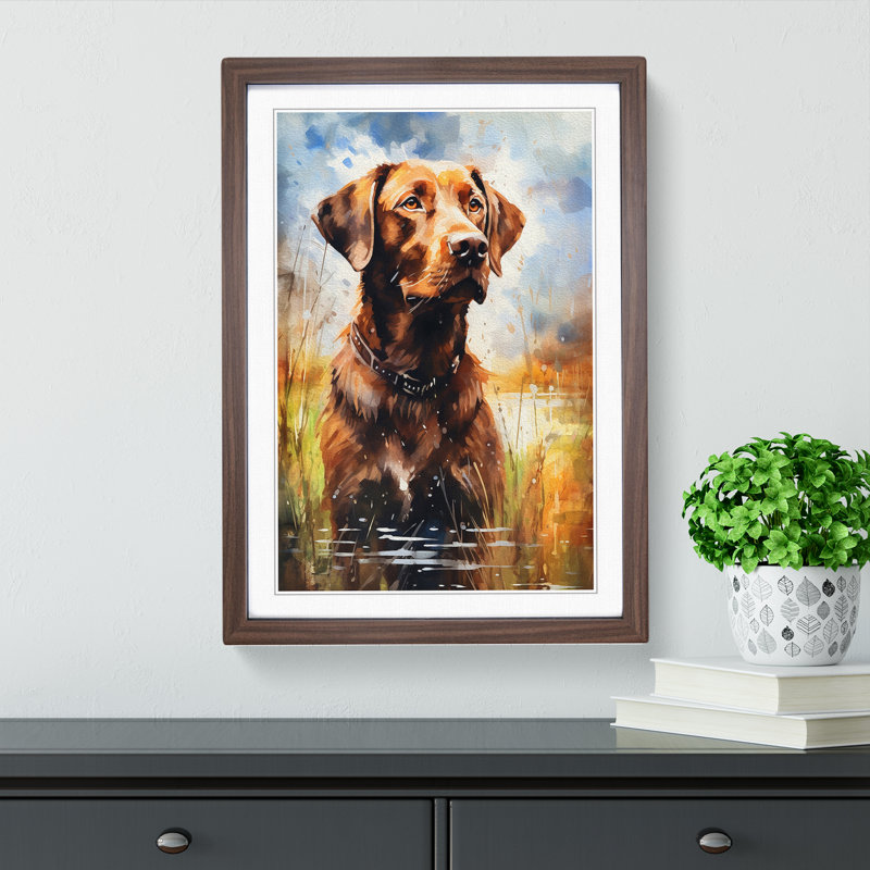 Labrador Retriever Tachisme - Single Picture Frame Print on Wood, 46cm H x 34cm W x 2cm D, Walnut Framed