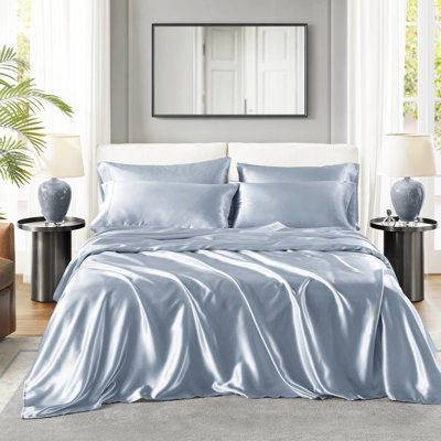Drap-housse en satin pour grand lit de 6 pièces pour grand lit de 16 po, doux et soyeux, aide à dompter les frisottis