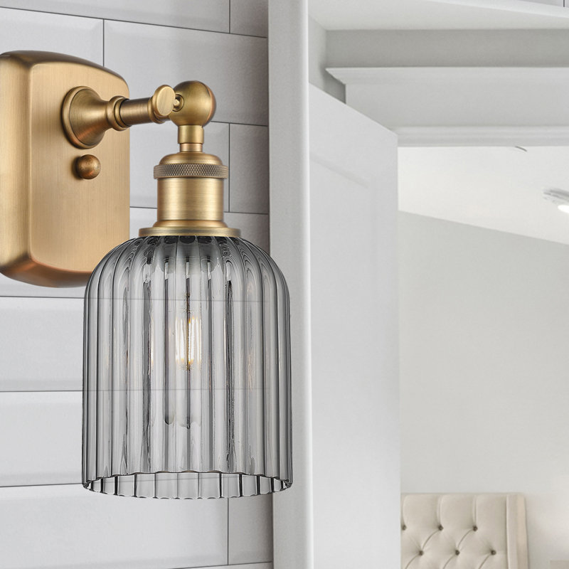 Northgate Steel Armed Sconce, Brushed Brass, Light Smoke