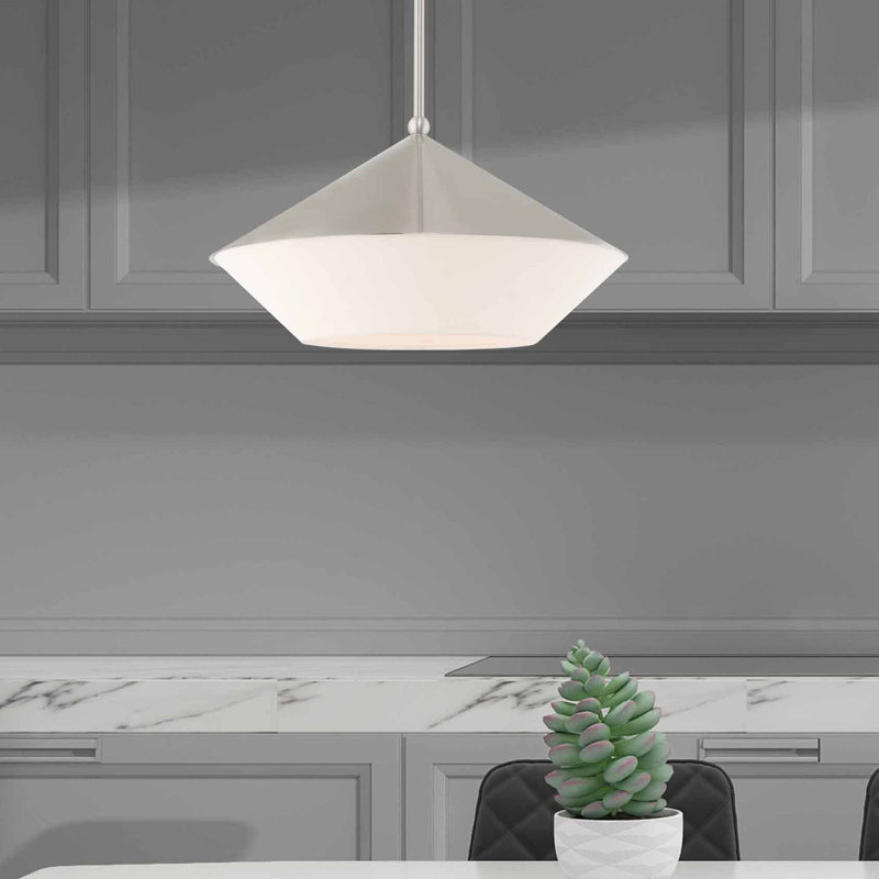 Luminaire suspendu simple Harbourvale, Nickel brossé, Blanc cassé