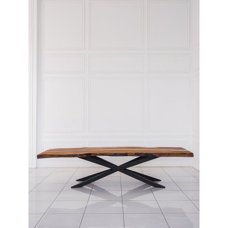 Solid Wood Top Metal Base Dining Table
