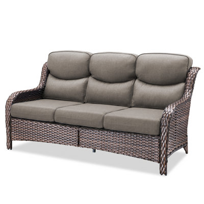 71" Outdoor Wicker Rattan Patio Sofa With 5" Thick Cushions