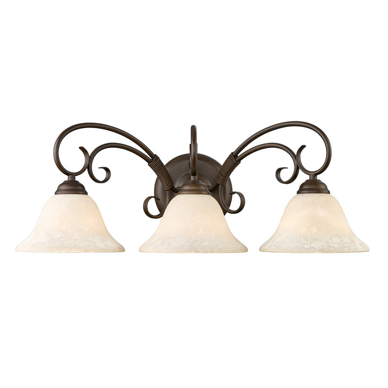 Éclairage pour meuble-lavabo à intensité variable Karcher, Verre pierre à thé, Bronze huilé, Trois lumières