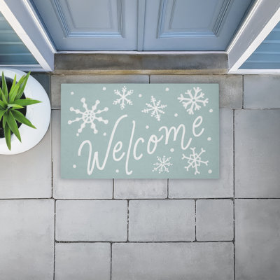 Holiday Welcome Snowflakes Printed Outdoor Door Mat, design by Caverly Smith, 18"x30"