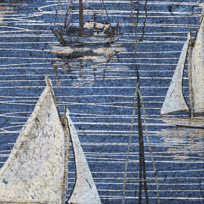 Premium Machine Washable Dream Shag ADS153 Sailboat Rug, Navy, 2'6" x 3'10"